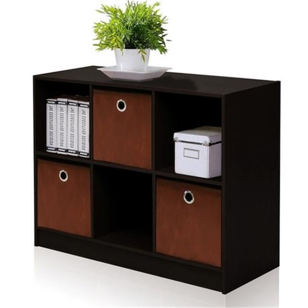 Furinno Furinno Basic 3 x 2 in. Bookcase Storage with Bins; Espresso & Brown 99940EX/BR - main